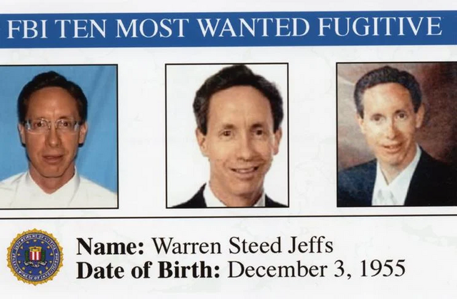 FBI Wanted Poster for Warren Steed Jeffs.