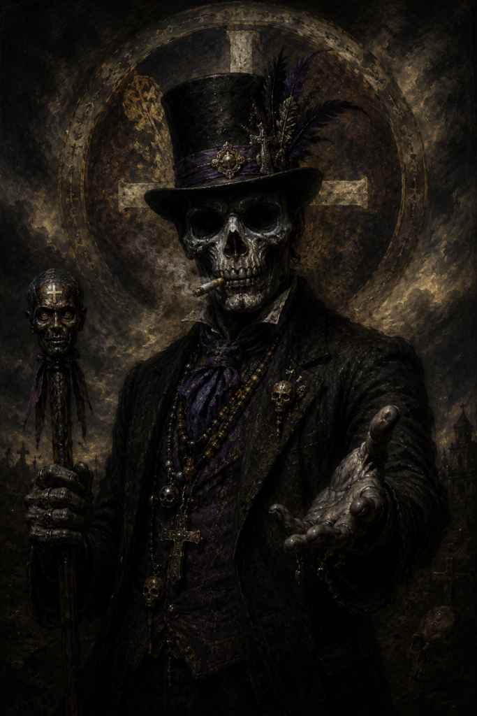 Skeletal figure in a top hat holding a skull scepter representing Les Invisibles in Imaginos Episode 1.